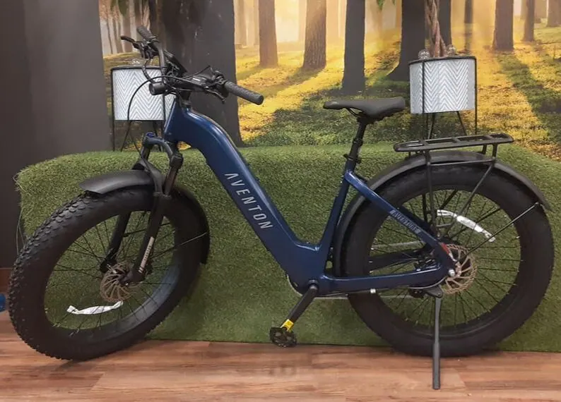 Aventon Aventure 3 ST step-through fat-tire e-bike in navy at the shop