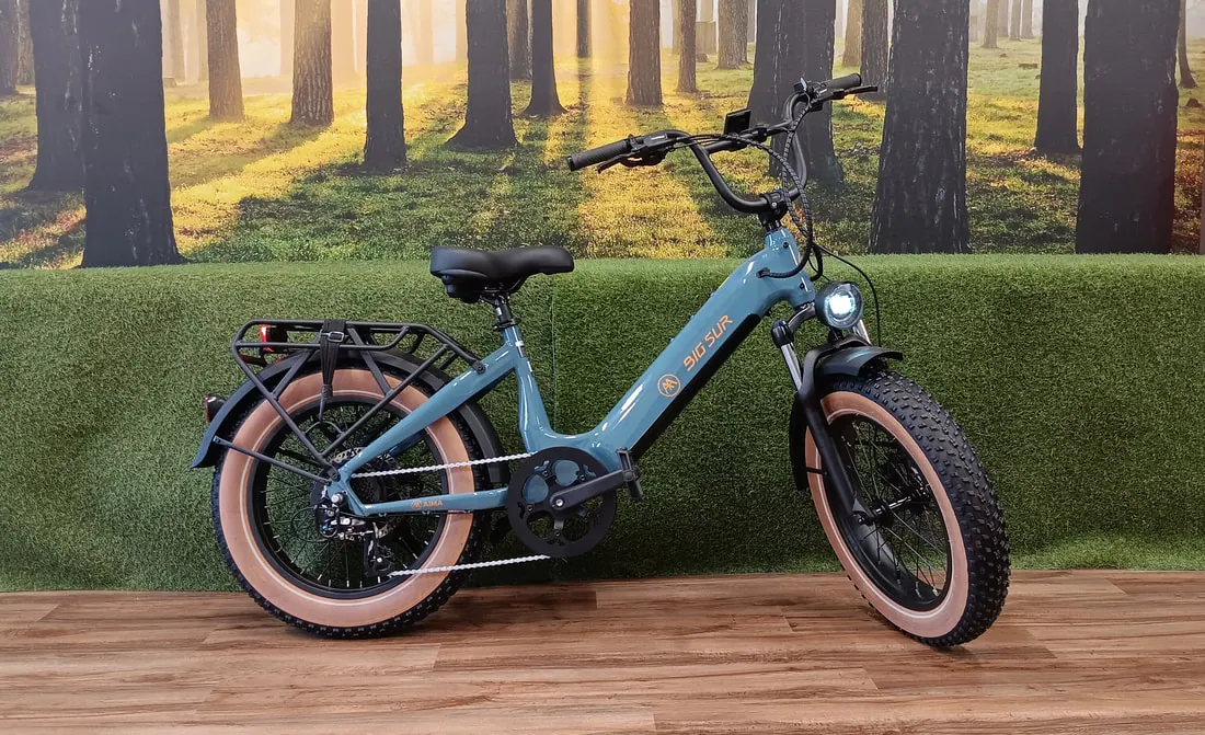 Aima Big Sur Sport fat-tire e-bike in teal with tan-wall tires
