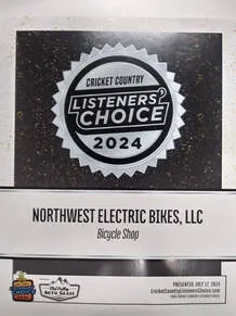 Cricket Country Listener's Choice 2024 plaque for Northwest Electric Bikes, LLC, Bicycle Shop