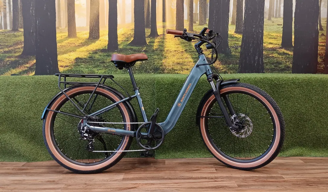 Aima Santa Monica step-through city cruiser e-bike in blue-gray